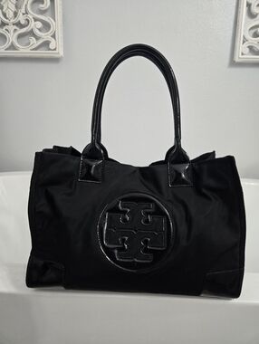Tory Burch Black Nylon Tote with Logo Medallion